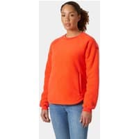 Red Helly Hansen women's teddy sweater in XL, featuring a plush texture, long sleeves, and a crew neckline.