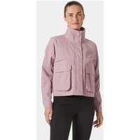 Purple Helly Hansen women's utility jacket, size L, with high collar and large front pockets.