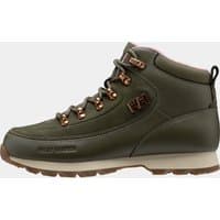 Green Helly Hansen women's winter boots, size 4.5, with brown sole, metal eyelets, and padded ankle support.
