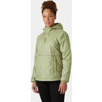 Green Helly Hansen women's anorak, quilted design, hooded, front pocket, size S.