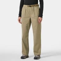 Beige Helly Hansen women's relaxed-fit pants with elastic waistband and adjustable belt, size 26/32.