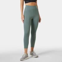 Green Helly Hansen women's leggings, mid-rise, ankle-length, with a smooth finish and snug fit, size M.