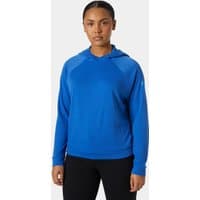 Blue Helly Hansen women's quick-dry hoodie with long sleeves and adjustable hood, size M.