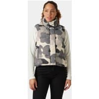 Grey Helly Hansen women's vest in XL with a floral pattern, high collar, and front zipper.