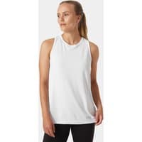 White Helly Hansen women's tank top, sleeveless, lightweight fabric, XS size, with subtle logo on lower hem.