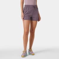 Purple Helly Hansen women's shorts with elastic waistband, drawstring, and side pockets.