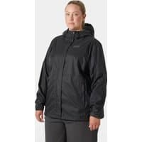 Black Helly Hansen women's Loke Plus Jacket 2.0, size 2X, with hood, zip front, and logo on chest.