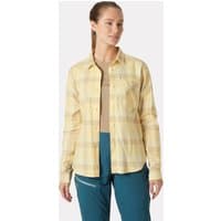Yellow Helly Hansen women's flannel shirt, organic fabric, XS size, button-up with long sleeves and chest pocket.