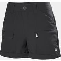Black Helly Hansen women's cargo shorts, quick-dry fabric, button closure, zippered and flap pockets, size XL.
