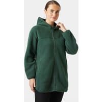 Green Helly Hansen women's Maud pile jacket with hood, full zip, and two front pockets, size L.