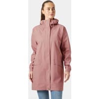 Pink Helly Hansen women's waterproof rain coat with hood, front zipper, and two large pockets, size L.