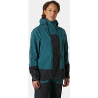 Green Helly Hansen women's shell jacket with hood, black accents, and zip closure, size L.