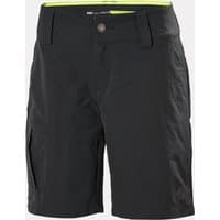 Black Helly Hansen women's cargo shorts with quick-dry fabric, button closure, belt loops, and side cargo pocket.