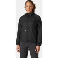 Black Helly Hansen women's windbreaker jacket, hooded with front zipper and side pockets, size XS.