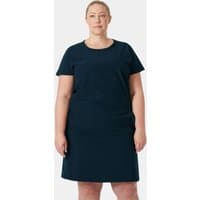 Navy Helly Hansen women's summer dress, short sleeves, knee-length, crew neckline, size L.