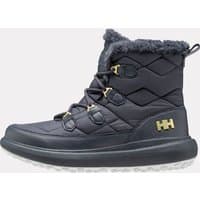 Blue Helly Hansen Willetta 2.0 winter boots, quilted design, faux fur trim, lace-up front, size 6.5.