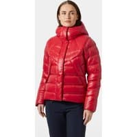 Red Helly Hansen women's winter down jacket with hood, quilted pattern, and front zipper, size XL.