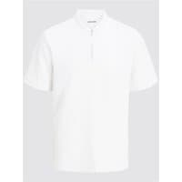 White Jack & Jones Austin polo shirt with a zip collar, short sleeves, and a relaxed fit in XL size.