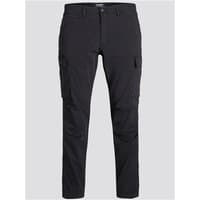 Black Jack & Jones carrot fit cargo trousers with side pockets and tapered legs, size 32S.