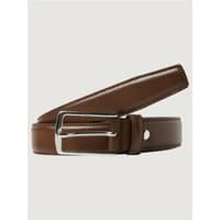 Brown leather Jack & Jones belt with silver buckle and stitched edges, size M.