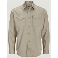 Beige Jack & Jones denim shirt, long sleeves, button-up, two chest pockets, size 2XL.