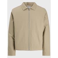 Beige Jack & Jones Dover Worker Jacket, XL, with a zip front, classic collar, and long sleeves.