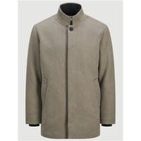 Greige Jack & Jones Harrison wool jacket, 2XL, with stand collar, concealed buttons, and side pockets.