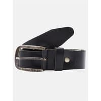 Black Jack & Jones leather belt with silver buckle and embossed logo, size L.