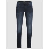 Blue skinny fit jeans with subtle fading, classic five-pocket design, and button closure.