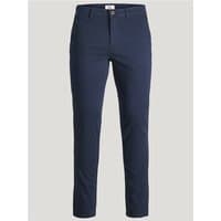 Navy Jack & Jones Marco Bowie slim fit chinos with button closure and belt loops, size 30R.