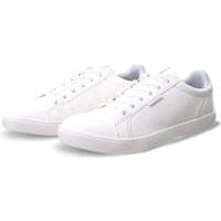 White Jack & Jones faux leather sneakers with lace-up design and low-top silhouette, size 41.