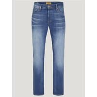 Blue Jack & Jones comfort fit jeans, faded wash, five-pocket style, button closure, 32L length.