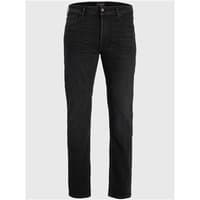 Black Jack & Jones tapered jeans with five pockets, button closure, and subtle stitching details, size 30R.
