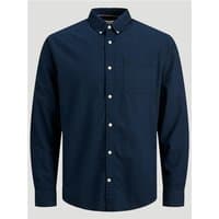 Blue Jack & Jones Oxford shirt, long sleeves, button-down collar, chest pocket, size 2XL.