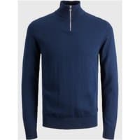 Navy blue Jack & Jones half zip jumper, ribbed cuffs and hem, high collar, XL size.