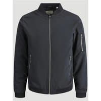 Black Jack & Jones Rush Bomber jacket, 2XL, with front zipper, ribbed collar, and zippered sleeve pocket.