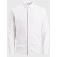 White Jack & Jones slim fit casual shirt with button-down collar and chest pocket, long sleeves, size S.