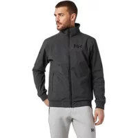 Dark gray Helly Hansen Hp Racing Lilaloft jacket with high collar, front zipper, and logo on chest.