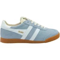 Light blue Gola Elan women's trainers with white stripes, white laces, and brown rubber sole.