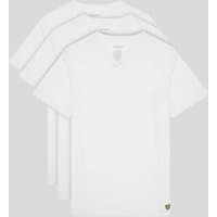 Lyle & Scott men's white V-neck T-shirts, 3-pack, short sleeves, small logo on hem.