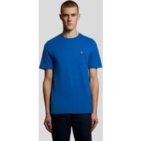 Blue Lyle & Scott men's cotton crew neck t-shirt with small yellow logo on chest.