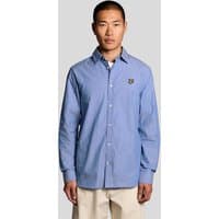 Blue cotton poplin shirt with twin stripes, button-down front, and Lyle & Scott logo on chest.