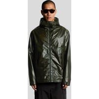 Dark green Lyle & Scott men's heat reactive shell jacket with hood, front zipper, and long sleeves.