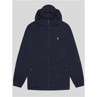Dark navy Lyle & Scott hooded jacket, zip-through front, elastic cuffs, small yellow logo on chest.