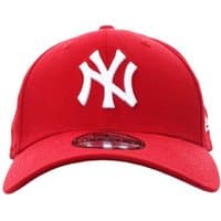 Scarlet New Era 9forty cap with white NY Yankees logo on front and curved brim.