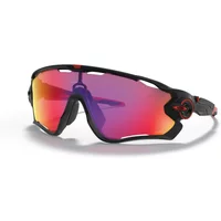 Black Oakley Jawbreaker sunglasses with Prizm Road lenses, wraparound style, and adjustable nose pads.