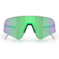 Matte white Oakley Sutro Lite Sweep sunglasses with Prizm Road Jade lenses and sleek wraparound design.