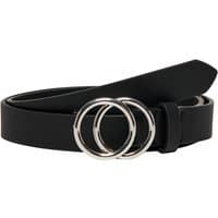 Black faux leather belt with dual silver rings as buckle, size XS.
