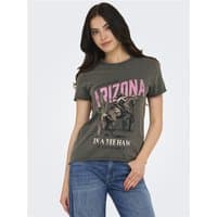 Gray "Only Lucy Life Reg Top" with pink "Arizona" text and cowboy graphic, short sleeves, crew neck, XS size.