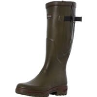 Dark green Parcours 2 VAR Wellington Boots by Aigle, knee-high with adjustable strap and brown sole.